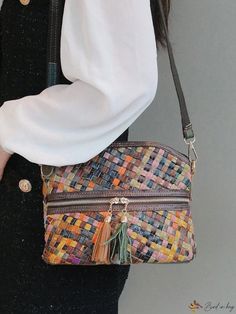 Bird in Bag - Fashionable Leather Fringed Crossbody Shoulder Bag with Multicolor Cowhide Accents, Handcrafted Retro Womens Bag with Randomly Matched Woven Detail Multicolor Satchel Shoulder Bag With Mobile Phone Pocket, Multicolor Crossbody Satchel With Mobile Phone Bag, Multicolor Crossbody Shoulder Bag With Mobile Phone Bag, Multicolor Crossbody Shoulder Bag, Multicolor Fall Shoulder Bag For Everyday Use, Trendy Multicolor Shoulder Bag For Fall, Multicolor Satchel Bag For Fall, Multicolor Fall Satchel Bag, Multicolor Rectangular Shoulder Bag For Fall