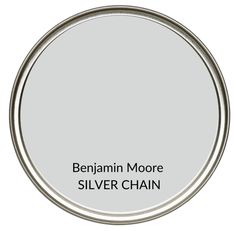 a white paint can with the words, behann moore silver chain