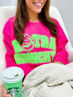 This 'Extra Grinchy' Puff Crewneck Sweatshirt is the perfect way to show off your festive attitude this holiday season! This stylish yet cozy sweatshirt with a fun Grinch design will become a wardrobe staple in your winter wardrobe. Spice up your outfits this winter with the perfect Christmas vibes! Extra Grinchy, Grinch Design, United Monograms, Long Sleeve Baseball Tee, Summer Bottoms, Matching Sets Outfit, Comfort Colors Sweatshirt, Christmas Tshirt, Fall Denim