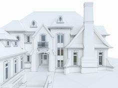 an architectural rendering of a large white house