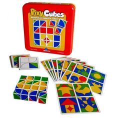 a box with several pieces of colorful puzzles in it