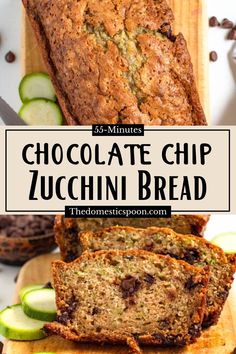 chocolate chip zucchini bread on a cutting board