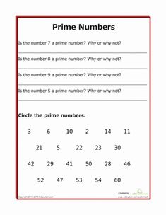 a printable worksheet for the prime numbers