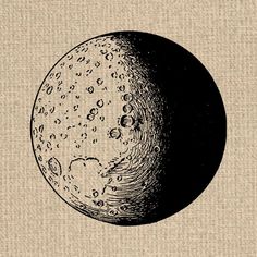 a drawing of the moon on burlock paper, with black and white ink