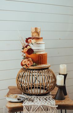 a cake sitting on top of a wooden table