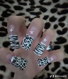 Nail Inspo Long Square Y2k, Acrylic Nails Extra, Duck Nails Y2k, Y2k Duck Nails, Mcbling Nails, Scene Nails, Ashley Murphy, Zebra Nails