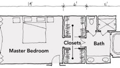 the floor plan for a bedroom and bathroom