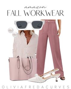 Fall Office Outfits For Women, Pink Heels Outfit, Work Baddie, Amazon Fall Outfits, Midsize Fall Outfits, Fall Office Outfits, Work Outfits Fall, Outfits 2023 Fall, Women Wide Leg Pants