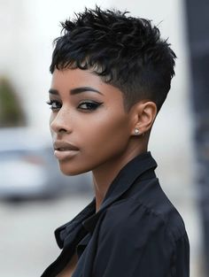 The Evolution of Very Short Pixie Haircuts for Black Women in 2024 | 18 Stunning Ideas Very Short Pixie Haircut, Red Pixie Haircut, Very Short Pixie, Pretty Short Hair, Half Shaved Hair, Natural Curly Hair Cuts, Crop Haircut, Tapered Hair