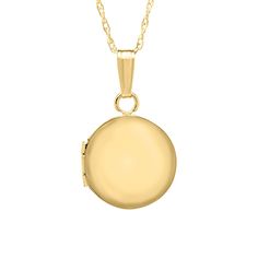 A plain polished 14K yellow gold round baby locket on a 14K yellow gold rope chain necklace. Locket: 18 x 11mm Chain length: 13" Yellow Gold Locket Necklace With Adjustable Chain For Keepsake, Yellow Gold Round Locket Necklace With Adjustable Chain, Classic 14k Gold Locket Necklace With Polished Finish, Yellow Gold Medallion Necklace With Rope Chain, Classic 14k Gold Locket Necklace, Classic Locket Necklace With Round Pendant And Adjustable Chain, Classic Locket Necklace With Adjustable Chain, Classic 14k Yellow Gold Locket Necklace, Gold Round Disc Locket Necklace