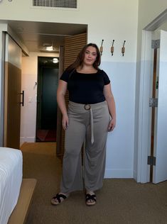 Plus Size Belted Midi Pants - Taupe Wide Leg Pants Plus Size Belts, Wide Leg Pant, Taupe Color, Ruffle Top, Belt Buckle, Belt Buckles, Tortoise, Leather Sandals, Leg Pants