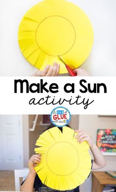 a child holding up a paper plate with the words make a sun activity