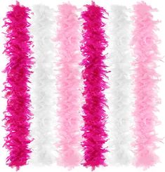 pink and white feather boa garlands on a white background with space for text