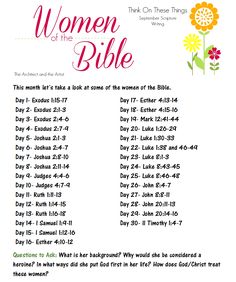 the women of the bible poster with an image of flowers and words in pink, green,