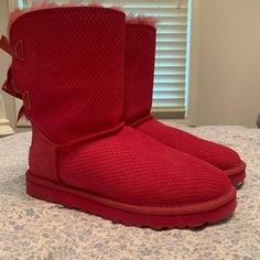 Hot Pink Exotic Scales Bailey Bow Boots With Dyed Wool Interior Super Cozy And Warm Women’s Size 7/Girls Size 5 And Barely Worn :) Original Box Included Cross-Listed, Comment Before Buying!! Bow Boots, Bailey Bow, Interior Color, Womens Uggs, Winter Rain, Ugg Shoes, Colorful Interiors, Scales, Rain Boots