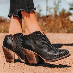 FREEBIRD STORES - DETROIT Western Booties Outfit, Freebird Shoes, Heels Wedge, Booties Outfit, Handcrafted Boots, Black Snake, Cool Boots, Boots For Sale, Leather Booties