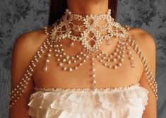 White Necklace Shoulder Necklace Wedding Couture Choker Wedding Necklace Bohemian Jewelry Goth Victo Victorian Jewelry Necklace, Wedding Choker Necklace, Wedding Bohemian, Jewelry Goth, Wedding Couture, Mylene Farmer, Shoulder Jewelry, Grunge Accessories, Shoulder Necklace