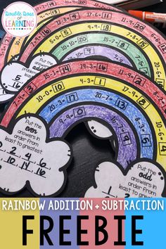 rainbow addition and subtraction freebie for kids to use in their classroom or homeschool