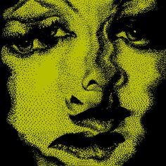 a woman's face is shown in green and black art print by artist unknown