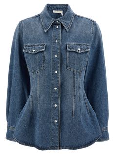 Denim shirt with snap buttons and chest pockets. Composition: 100% cotton | Chloé Women's Denim Shirt in Blue | SS24