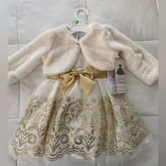 Nwt Rare Editions 3 Piiece Set Dress. Beautiful Dress With Shrug And Panty. Beautiful Ivory Color With Gold Detail. Shrug Is Faux Fur And Has Front Closure. Set Includes Dress, Shrug And Panty. Beautiful Dress For A Formal Occasion Or For Your Baby’s Studio Pictures. See Pics For Detail. Smoke Free /Pet Free Home Formal Baby Dress, Red Gown Dress, Dress With Shrug, Red Baby Dress, Dress Shrug, Studio Pictures, Holiday Formal Dresses, Toddler Christmas Dress, Red Satin Dress