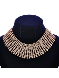 Fashion Jewelry Gold Plating Choker Necklace Glamorous Rose Gold Necklaces For Party, Glamorous Rose Gold Party Necklace, Rose Gold Crystal Necklaces For Party, Rose Gold Rhinestone Necklace For Party, Gold Crystal Bib Necklaces For Party, Party Clavicle Chain Choker In Rose Gold, Rose Gold Clavicle Chain Choker For Party, Party Choker With Clavicle Chain In Rose Gold, Gold Crystal Bib Necklace For Party