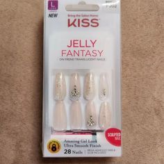 New In Box Kiss Jelly Fantasy Press-On Gel Look Transluscent Nails Long Coffin Shape Tabs And Glue Included 85696 Fj02 Fast Shipping Nails Press Ons, Long Press On Nails, Sculpted Nails, Coffin Shape, Nails 2024, Nails Long, Kiss Makeup, Glue On Nails, Long Nails