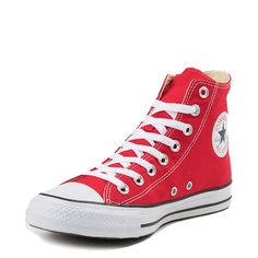 Converse Chuck Taylor All Star Hi Sneaker | Journeys University Red High-top Sneakers With Vulcanized Sole, High-top University Red Sneakers With Vulcanized Sole, Casual University Red High-top Sneakers With Rubber Sole, Sporty Converse High-top Sneakers With Red Sole, Red High-top Sneakers With Speckled Midsole, Red Mid-top High-top Sneakers With Speckled Midsole, Sporty Red High-top Sneakers With Rubber Toe Cap, University Red High-top Sneakers For Streetwear, Casual High-top University Red Basketball Shoes