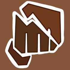 a brown and white sticker with an upward graph on the bottom right hand corner