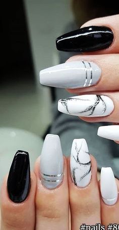 White Black Nails Design, Grey And Black Nails Designs, Black White And Grey Nails, Grey And Black Nails, Black And White Marble Nails, Grey And White Nails, Black And White Nails Designs, Nail Ideas For Black Women, Black And Grey Nails