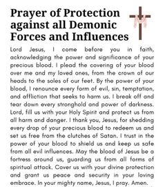 an article from the bible about prayer and protection against all demonic forces, including jesus's crucifix