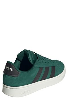 Suede leather adds a classic touch to this tennis-inspired sneaker with modern tech to keep you moving comfortably from day to day. Leather and synthetic upper/textile lining/rubber sole Imported Green Adidas Synthetic Skate Shoes, Adidas Green Synthetic Skate Shoes, Green Synthetic Skate Shoes With Contrast Sole, Green Skate Shoes With Contrast Sole, Adidas Synthetic Skate Shoes With Gum Sole, Adidas Synthetic Skate Shoes, Adidas Sneakers With Synthetic Material, Adidas Synthetic Skate Shoes With Branded Insole, Adidas Logo Leather Sneakers For Athleisure