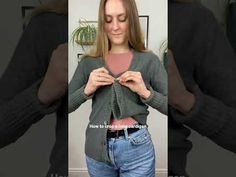 Cardigan hack! How to crop a long cardigan #clothinghacks #cashmere #secondhand - YouTube Turning A Cardigan Into A Top, Cropping Cardigan Hack, Gilet Crop Top, Cardigan Wearing Ideas, Cardigan Ideas How To Wear, Diy Cropped Cardigan, How To Make A Long Cardigan Short, Cardigan Closure Ideas, How To Crop Cardigan With Buttons