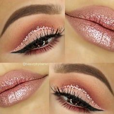 Pink Quinceanera Makeup Looks, Birthday Eyeshadow, Sanggul Modern, Rose Gold Eyeshadow, Make Up Gold, Rose Gold Makeup, Makeup 101, Birthday Makeup, Quince Ideas