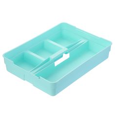 a blue plastic container with two compartments