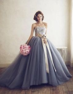 Chic Strapless Ball Gown Puffy Grey Wedding Dress White Lace Appliques Unconventional Wedding Dresses Custom Made Plus Size Wedding Gowns on Storenvy Grey Prom Dress, Dresses Ball Gown, Prom Ball Gown, Lace Formal Dress, Long Prom Dresses, A Line Wedding Dress, A Line Prom Dresses, Gown Prom, Grey Dress