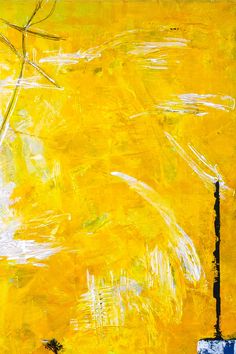 an abstract painting with yellow and white colors