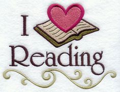 i love reading embroidered applique with heart and open book on white fabric background