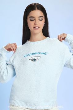 Angel Cinnamoroll, Cinnamoroll Embroidery, Pajama Sweater, Hello Kitty And Friends, Pajama Top, Pajamas Women, Round Neckline, Fitness Models, Forever 21