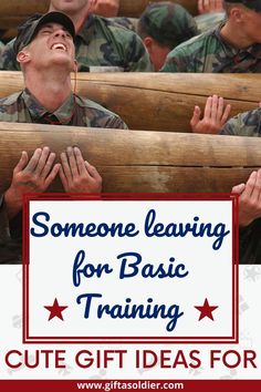 some soldiers are sitting in the dugout with their hands up and one is holding a baseball bat