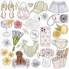 Spring Coquette Aesthetic, Spring Coquette, Scrapbook Printing, Computer Sticker, Drawing Clipart, Pastel Colour Palette, Scrapbook Materials, Web Icons, Digital Stickers