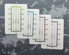 four different types of electrical wiring cards on a gray surface with rusted metal background