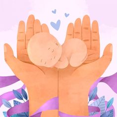 a drawing of a person holding a baby in their arms with hearts flying above them