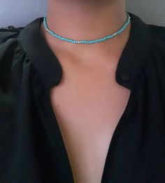 "Turquoise Choker - Seed Choker - Beaded Choker - Boho Choker - Dainty Stretch Choker - Green Turquoise Choker - Stretch Choker  * D E T A I L S * This choker is made with size 8 seed beads and is strung onto durable stretch cord. * S I Z E * It is avaliable in the following sizes: 11 inches  11.5 inches  12 inches  12.5 inches  13 inches  13.5 inches  14 inches Each choker comes with a 2\" extender chain.  * Q U E S T I O N S * If you have any questions, feel free to send me a message ❤" Cheap Blue Bohemian Choker, Colorful Beads Turquoise Necklace For Beach, Beach Turquoise Necklace With Round Beads, Blue Gemstone Beads For Festival, Blue Gemstone Beads For Festivals, Blue Gemstone Festival Beads, Beaded Turquoise Necklace For Beach, Turquoise Jewelry With Polished Beads For Beach, Turquoise Tiny Beads Choker For Beach