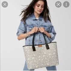 Brand New With Tag - The Actual Bag Color Is Tan Tous Handbags, Canvas Leather Tote, Ivory Sweater, Bear Print, Louis Vuitton Bag Neverfull, Tote Purse, Cashmere Scarf, Cotton Totes, Grey Leather