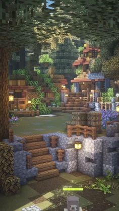 an image of a minecraft village in the woods