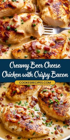 creamy beer cheese chicken with crispy bacon is an easy and delicious dinner that's ready in under 30 minutes