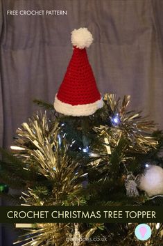 a crocheted christmas tree topper with a santa hat on it