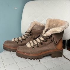 Never Worn. Only Has A Small Mark On The Top Ankle Part Of One Of The Boots Might Be Able To Get Out And The Sherpa Can Be Flapped Over The Area Too. I Bought These Thinking I Would Wear Them More Often But Haven’t. Size 8. Perfect For Fall/Winter. Shoes Brown, Brown Suede, Bootie Boots, American Eagle Outfitters, American Eagle, Ankle Boots, Fall Winter, Women Shoes, Cream