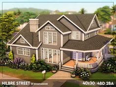 this is an artist's rendering of a house with porches, stairs and landscaping